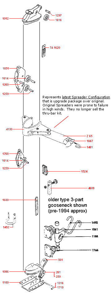 US Spars Z190 Mast Line Drawing - Enter Parts numbers in  form above for pic and pricing info